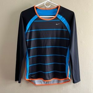 Long Sleeve Nike Dri-Fit - Size Medium - Black Blue & Orange